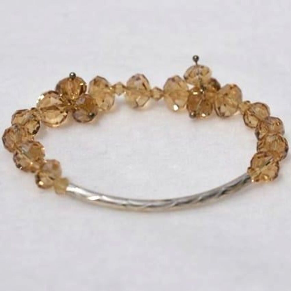 Retro Chic Light Amber Silver Tone Stretch Sparkle 5.5" Y2K Preppy Bracelet